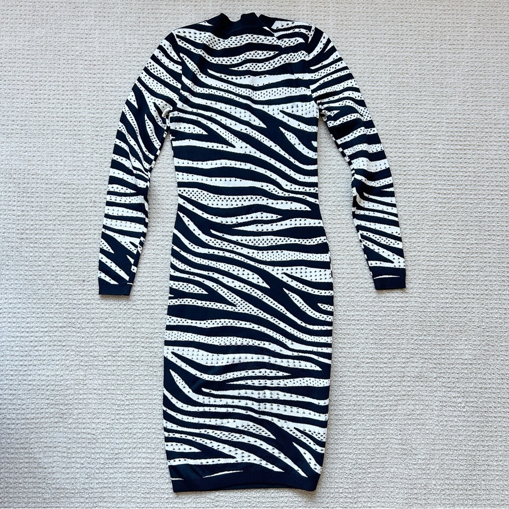 Karen Millen Zebra Print Knit Sweater Midi Dress Pointelle Bodycon Women’s XS - Picture 3 of 11